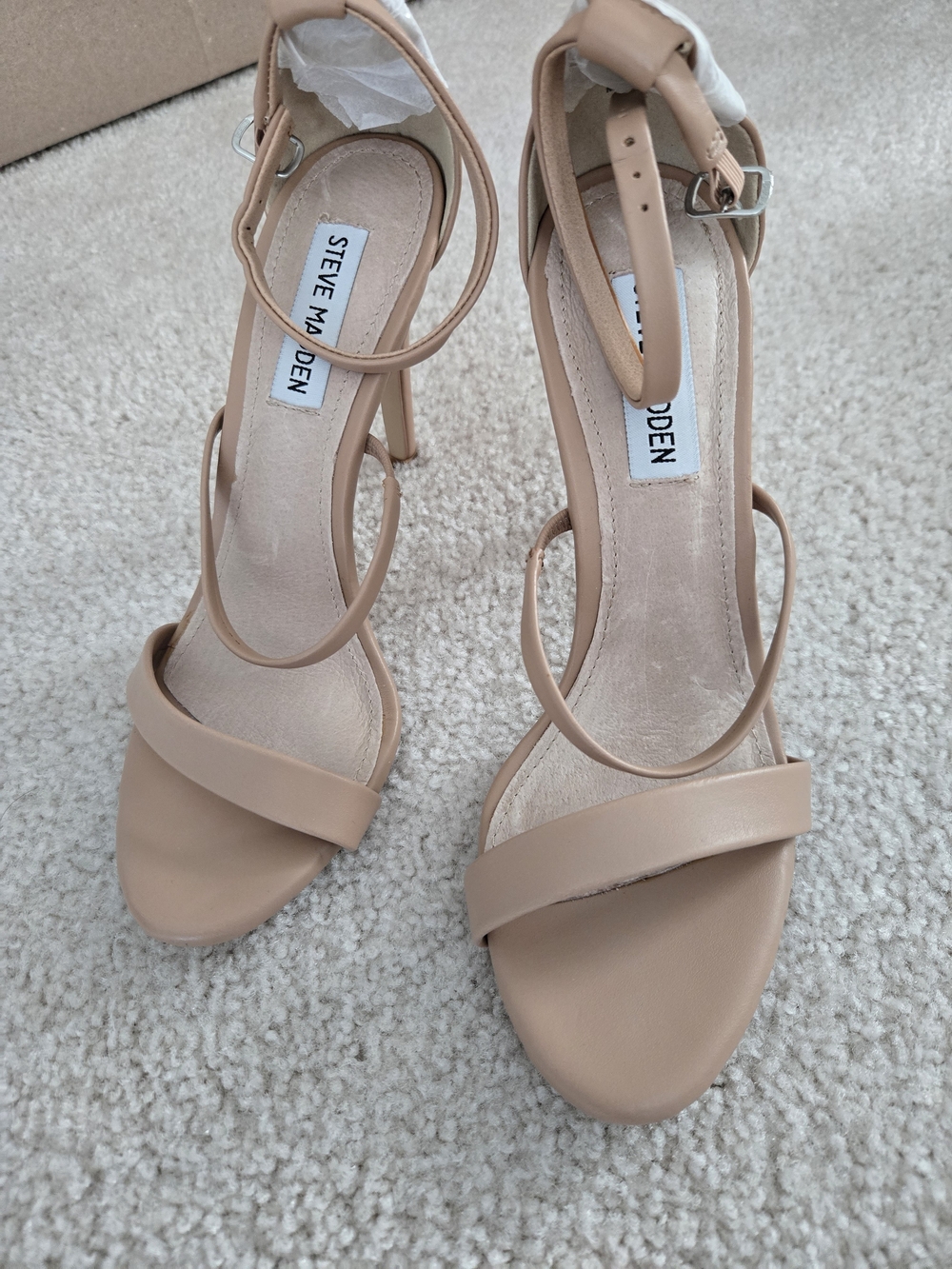 Steve Madden Nude Strappy Ankle-Heel Sandals